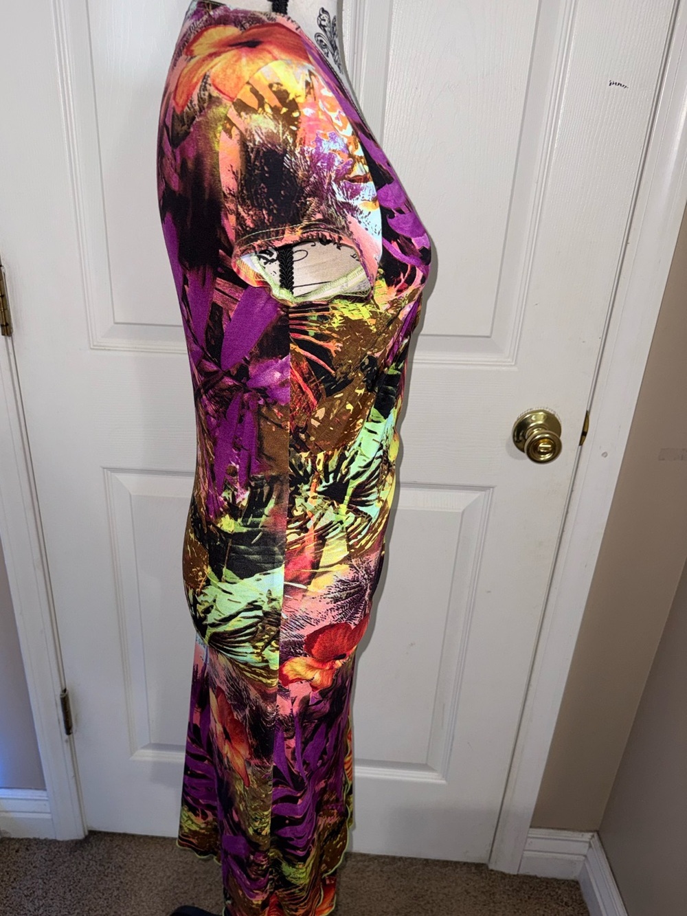 Joseph Ribkoff Tropical Floral Faux Wrap Midi Dress M Ruched Career Cocktail - Picture 7 of 14